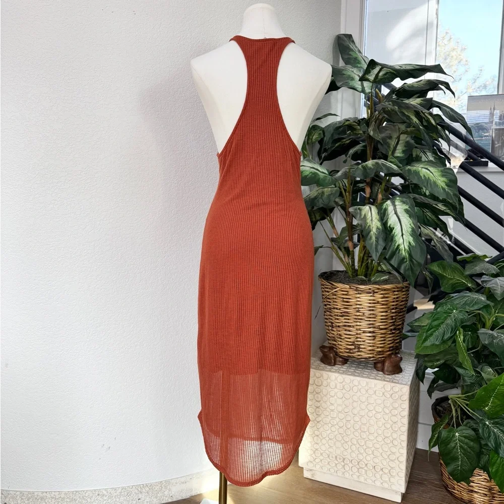 Urban Outfitters Sparkle & Fade Rust Ribbed Sheer Tank Dress M - Picture 7 of 9